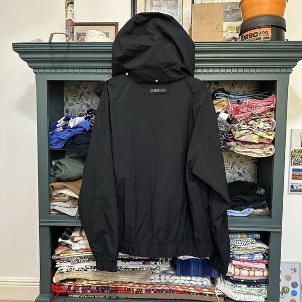 Vintage Oarsman 913 Jacket Mens XL Black Windbreaker Hooded Johnny Bench Pockets - Picture 7 of 12